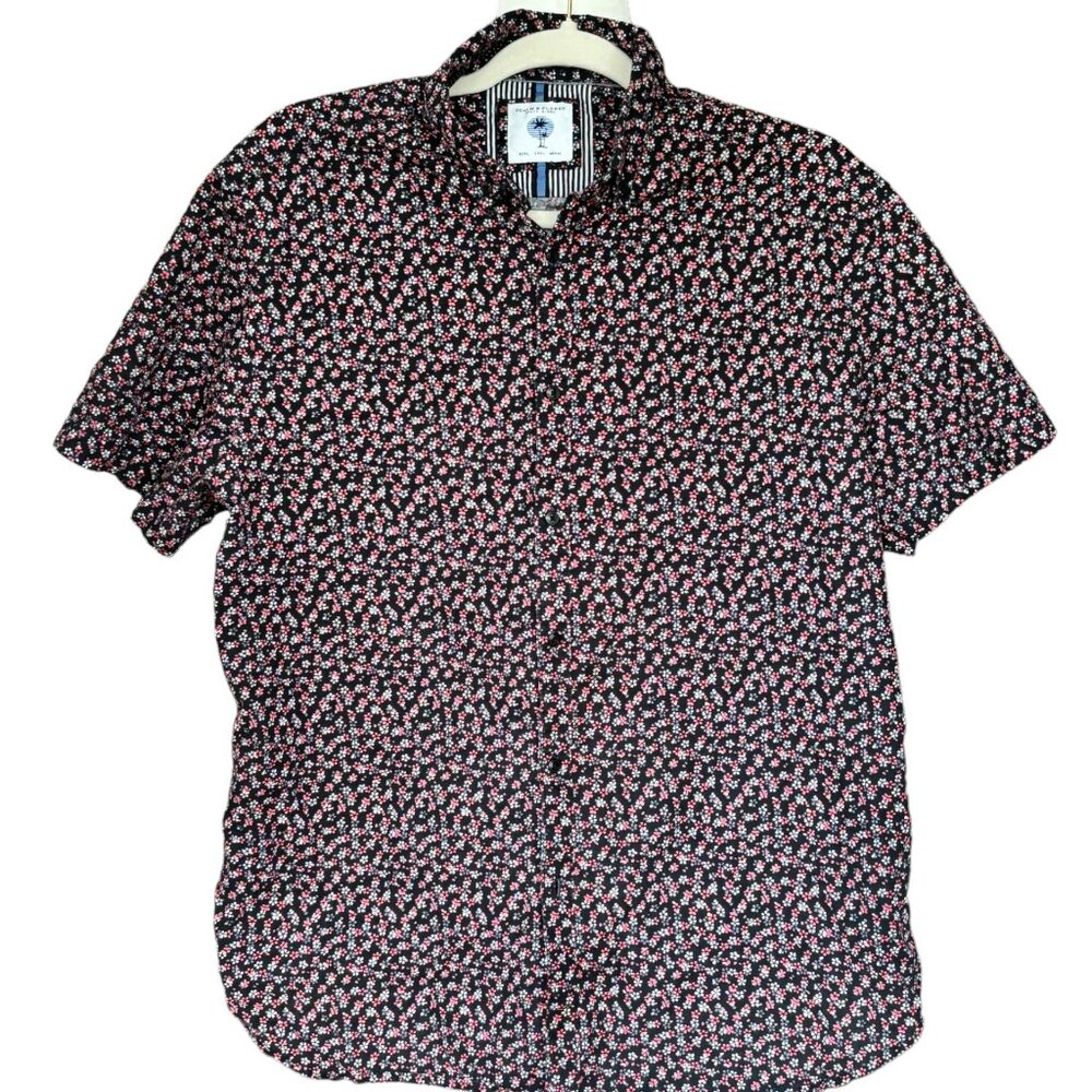 DENIM & FLOWERS by Ricky Singh Men's Short Sleeve Button Down Shirt, Size L